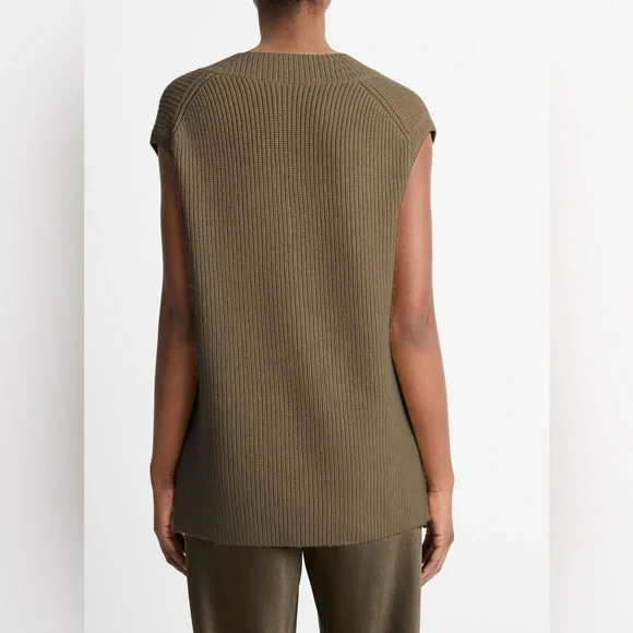 Vince Ribbed Wool-Cashmere V-Neck Sweater Vest Olive Green “Vine” | Size XS - Picture 2 of 6